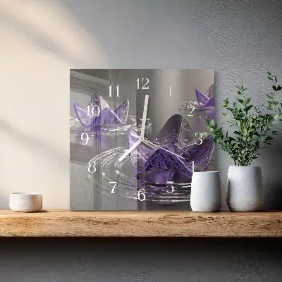 Vierkante glazen wandklok Glazen bloemen