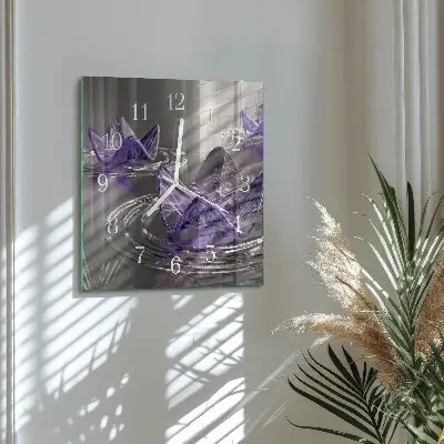 Vierkante glazen wandklok Glazen bloemen