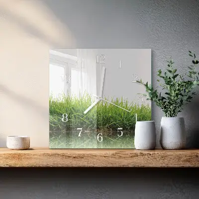 Moderne wandklok glas vierkant Gras