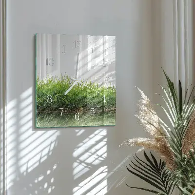 Moderne wandklok glas vierkant Gras