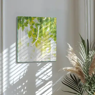 Vierkante glazen wandklok Bladeren