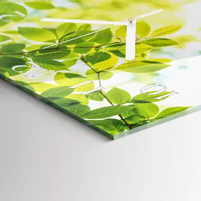 Vierkante glazen wandklok Bladeren