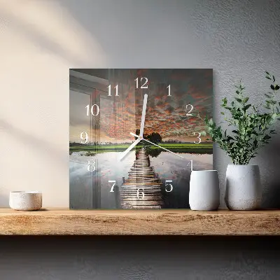 Vierkante glazen klok Brug in de wei