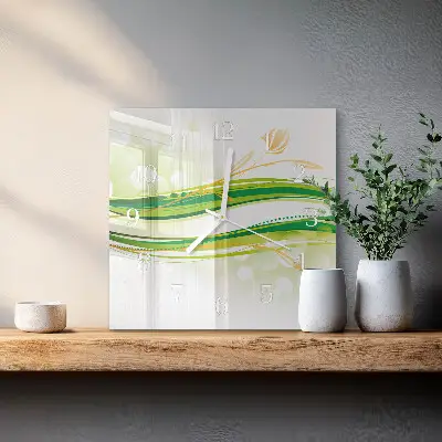 Vierkante glazen wandklok Abstracte lijnen