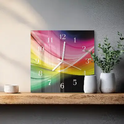 Vierkante glazen wandklok Abstracte lijnen