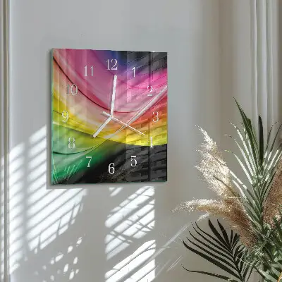 Vierkante glazen wandklok Abstracte lijnen