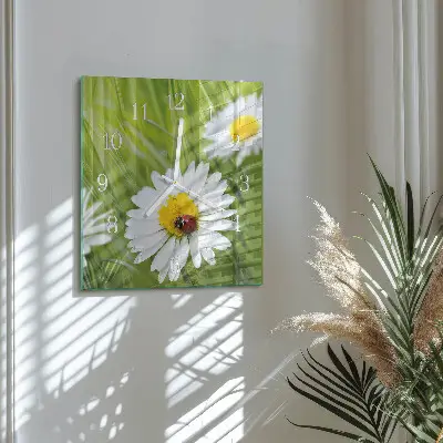 Vierkante glazen klok Madeliefjes