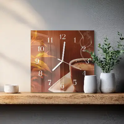 Moderne wandklok glas vierkant Koffie