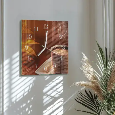 Moderne wandklok glas vierkant Koffie