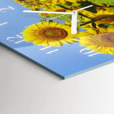 Vierkante glazen wandklok Zonnebloemen