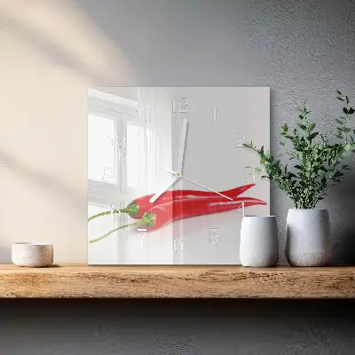 Vierkante glazen wandklok Chilipepers