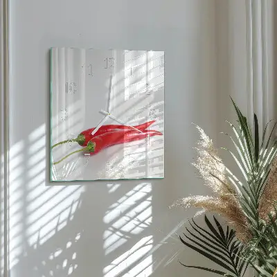 Vierkante glazen wandklok Chilipepers