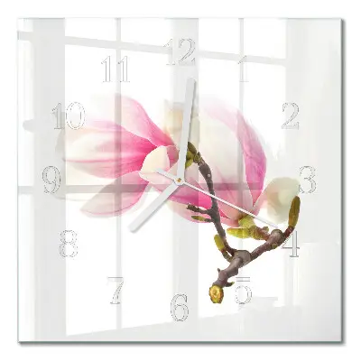 Vierkante glazen klok Magnolia bloem