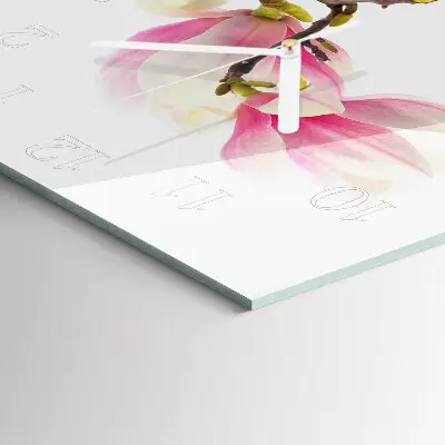 Vierkante glazen klok Magnolia bloem