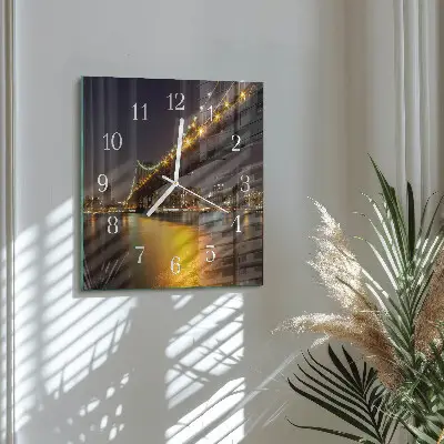 Vierkante glazen wandklok De brug aan de horizon