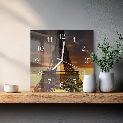 Vierkante glazen wandklok Eiffeltoren parijs