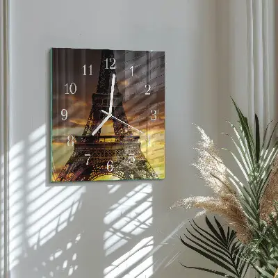Vierkante glazen wandklok Eiffeltoren parijs