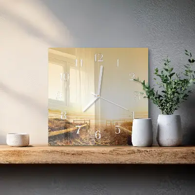 Vierkante glas klok Strandpad