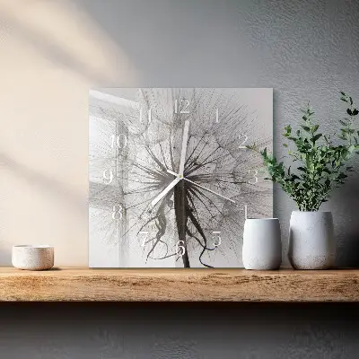 Vierkante glazen wandklok Paardebloem
