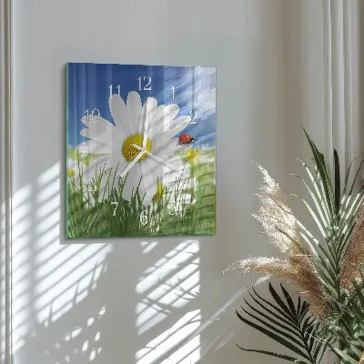 Vierkante glazen klok De bloem en het lieveheersbeestje