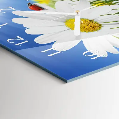 Vierkante glazen klok De bloem en het lieveheersbeestje