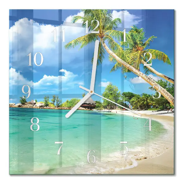 Moderne wandklok glas vierkant Palmbomen op het strand