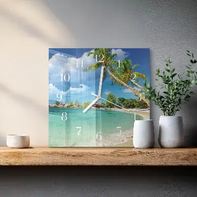 Moderne wandklok glas vierkant Palmbomen op het strand