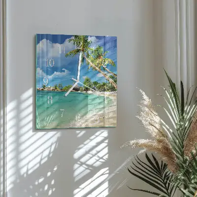 Moderne wandklok glas vierkant Palmbomen op het strand