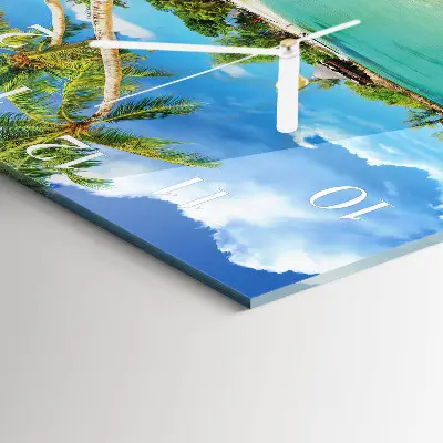 Moderne wandklok glas vierkant Palmbomen op het strand