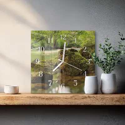 Moderne wandklok glas vierkant Rivierlandschap