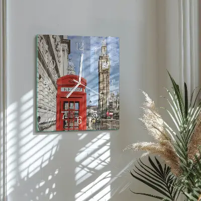 Vierkante glas klok Rode telefooncel