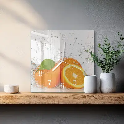 Vierkante glazen wandklok Sinaasappels