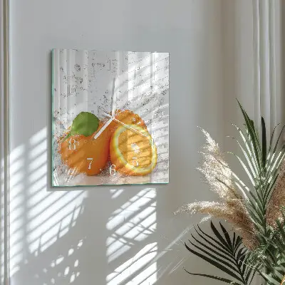 Vierkante glazen wandklok Sinaasappels