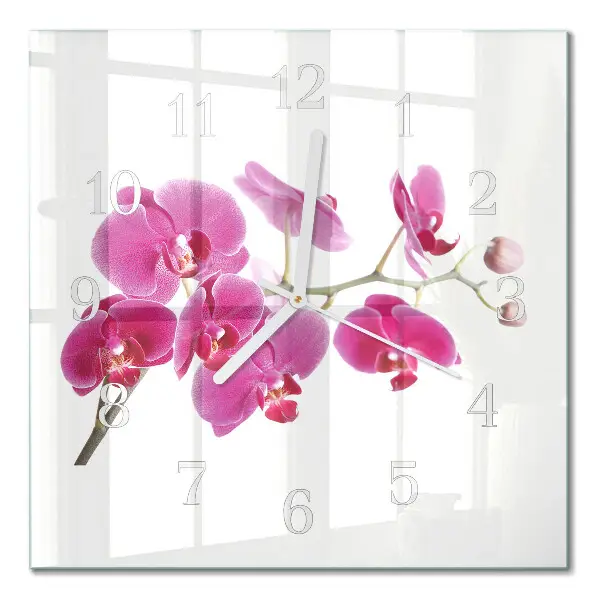 Vierkante glazen klok Orchidee