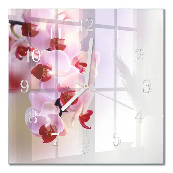 Vierkante glas klok Orchidee