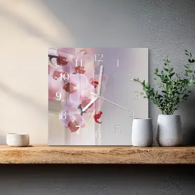 Vierkante glas klok Orchidee