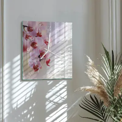Vierkante glas klok Orchidee