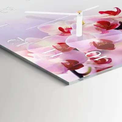 Vierkante glas klok Orchidee