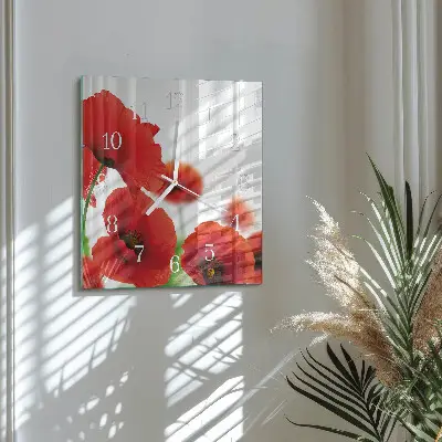 Vierkante glazen wandklok Klaprozen