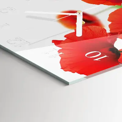 Vierkante glazen wandklok Klaprozen
