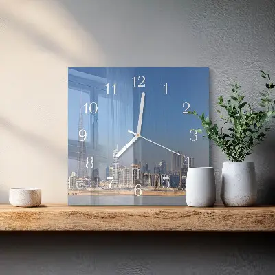Moderne wandklok glas vierkant Dubai horizon