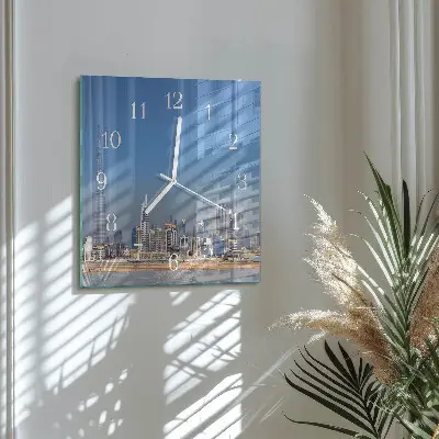 Moderne wandklok glas vierkant Dubai horizon
