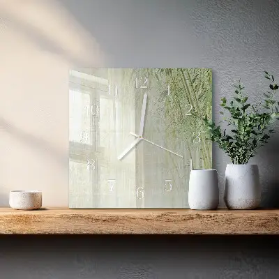 Vierkante glas klok Bamboe