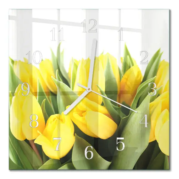 Vierkante glazen wandklok Tulpen