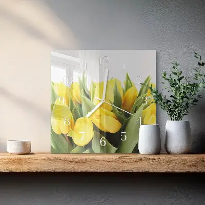 Vierkante glazen wandklok Tulpen
