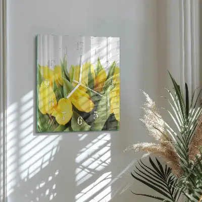 Vierkante glazen wandklok Tulpen