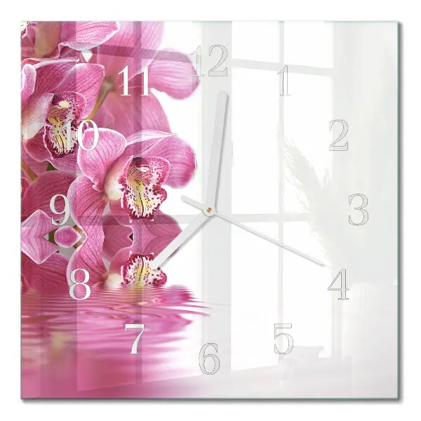 Vierkante glas klok Orchidee