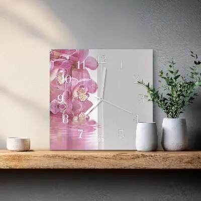 Vierkante glas klok Orchidee