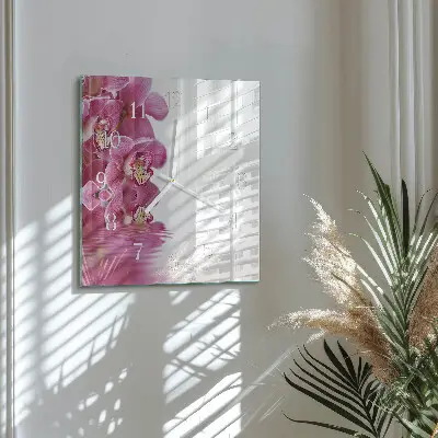 Vierkante glas klok Orchidee