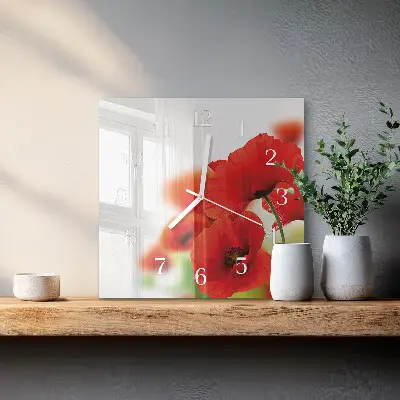 Vierkante glazen klok Klaprozen